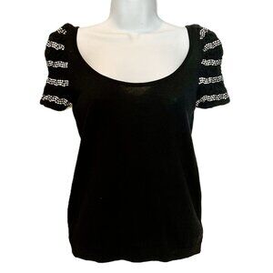 Gianni Versace Jeans Couture Black Puff Sleeve Top Rhinestone Stud Detail IT 40